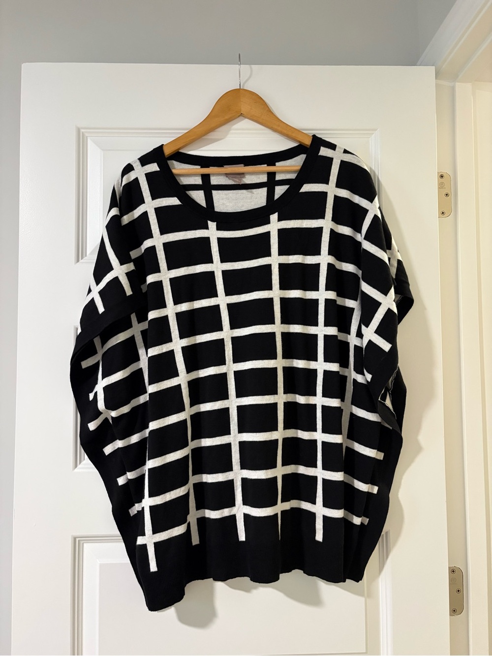 EUC Chico's Black and White Striped Poncho Layering Sweater French Girl Fashion